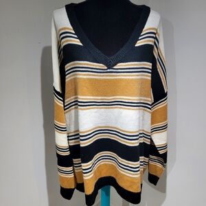 LuLaRoe Womens Relaxed Torrie VNeck Striped Knit Sweater Size 3X Brown Black NEW